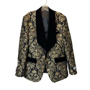 Kent & Park Black and Gold Fleur De Lis Suit Jacket and Vest Mens 42R Italy